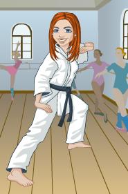 Kim's Yahoo Avatar for this entry. A Karate outfit (gi) in a ballet studio.
